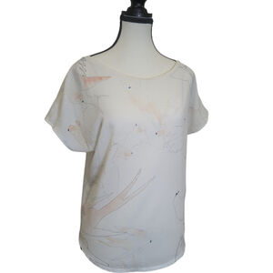 Zara Watercolor Bird Print Short Sleeve Blouse Soft Girl Coastal – Size S